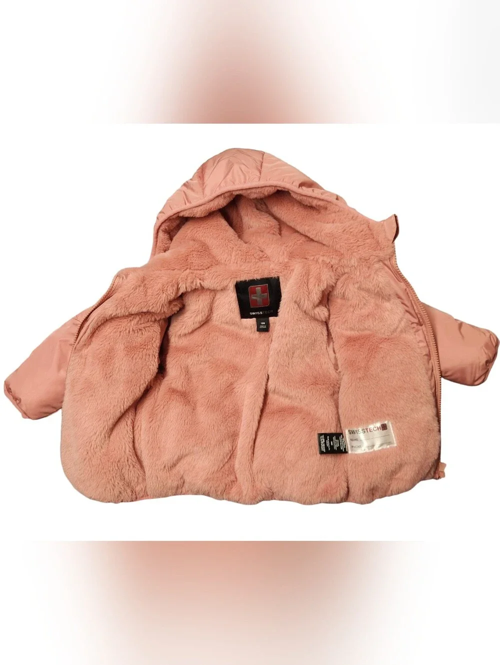 Swiss Tech Baby Toddler Light Pink Fleece Lined Puffer Hooded Coat Jacket 18M